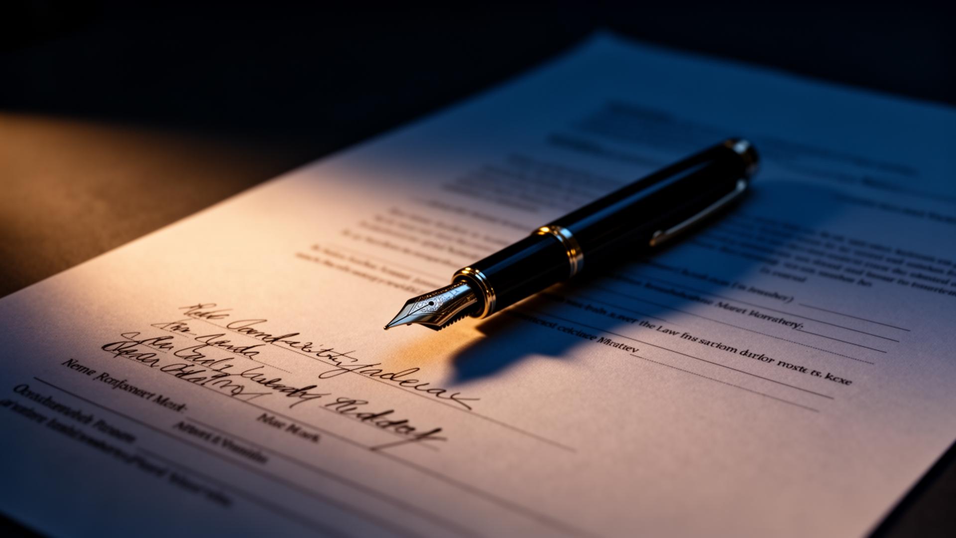 Fountain pen on a legal demand draft